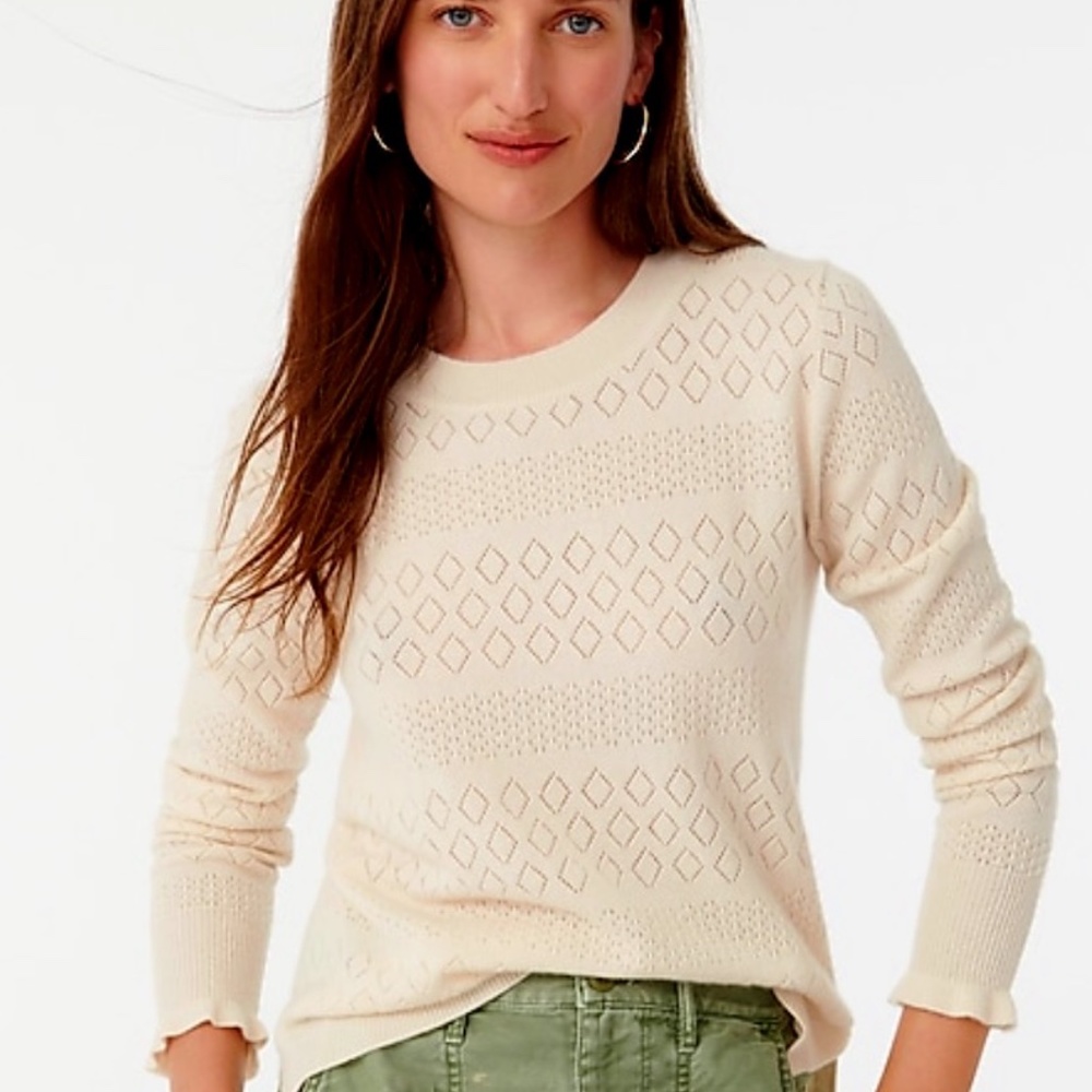 Cashmere crewneck sweater pointelle stitch
